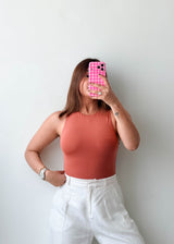 Size M Terracotta High Neck Sleeveless Bodysuit