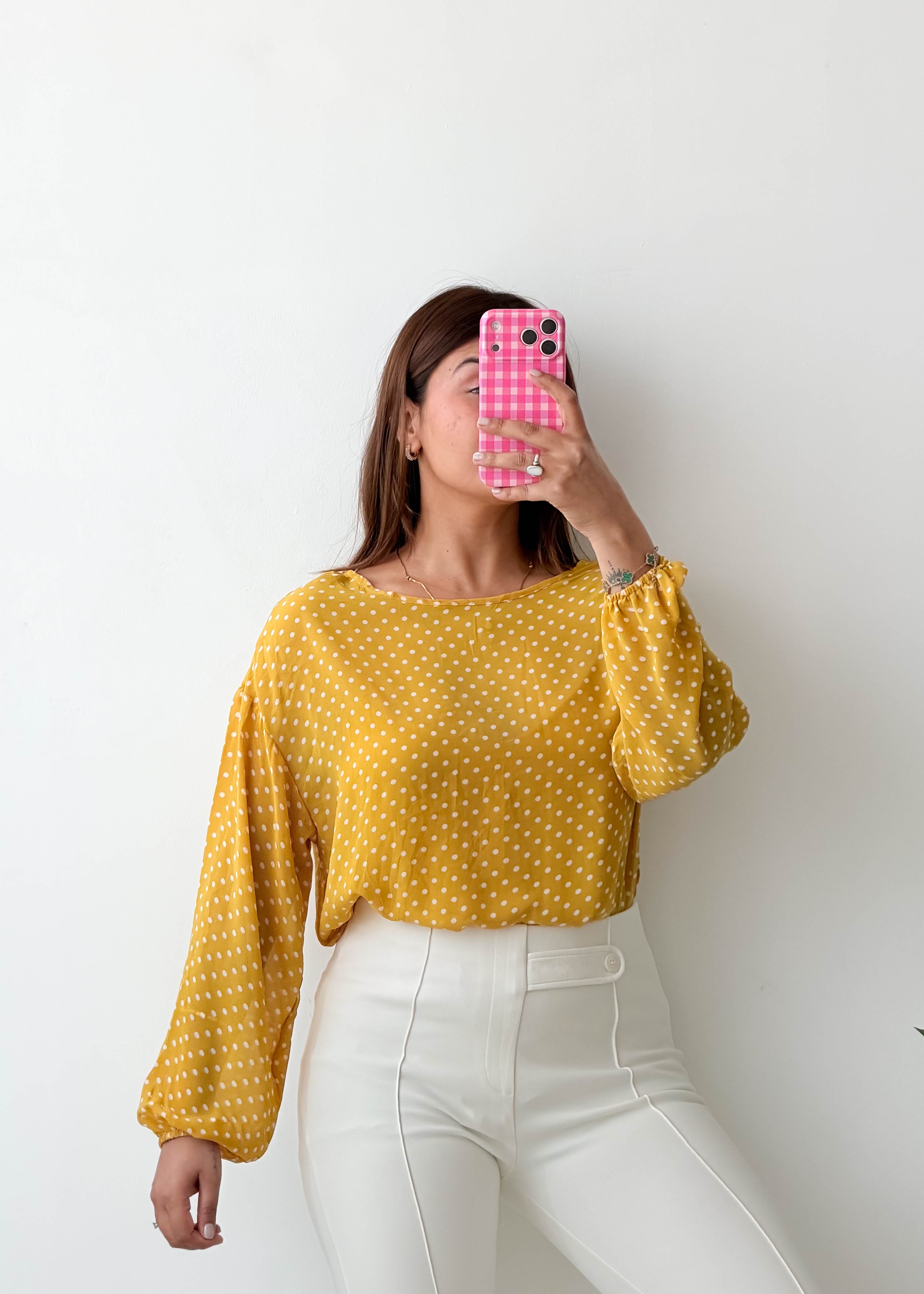 Size S-M Mustard Polka Dot Blouse