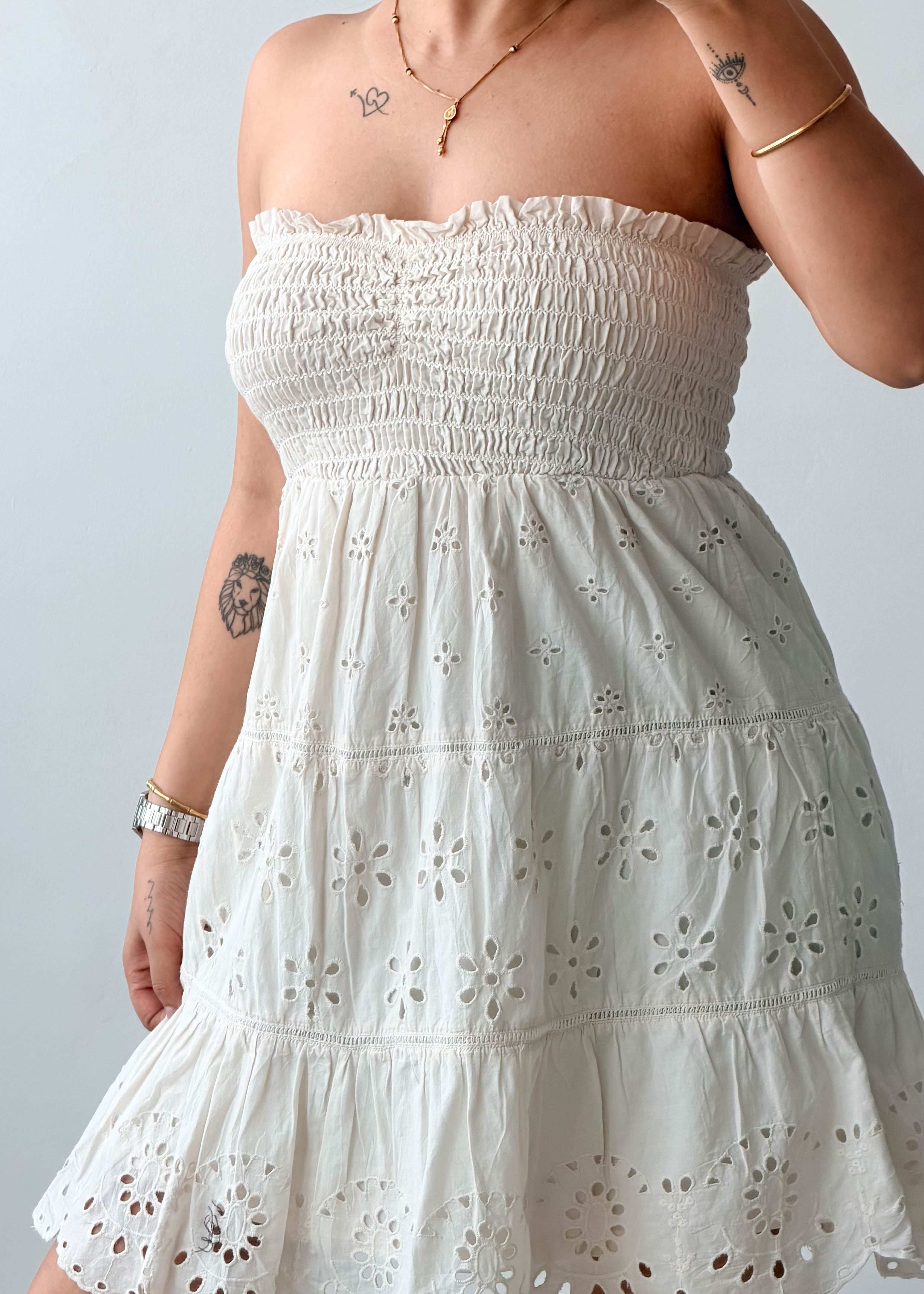 Size XS-S White Broderie Cotton Mini Dress