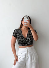 Size S-M Black Floral Wrap Crop Top