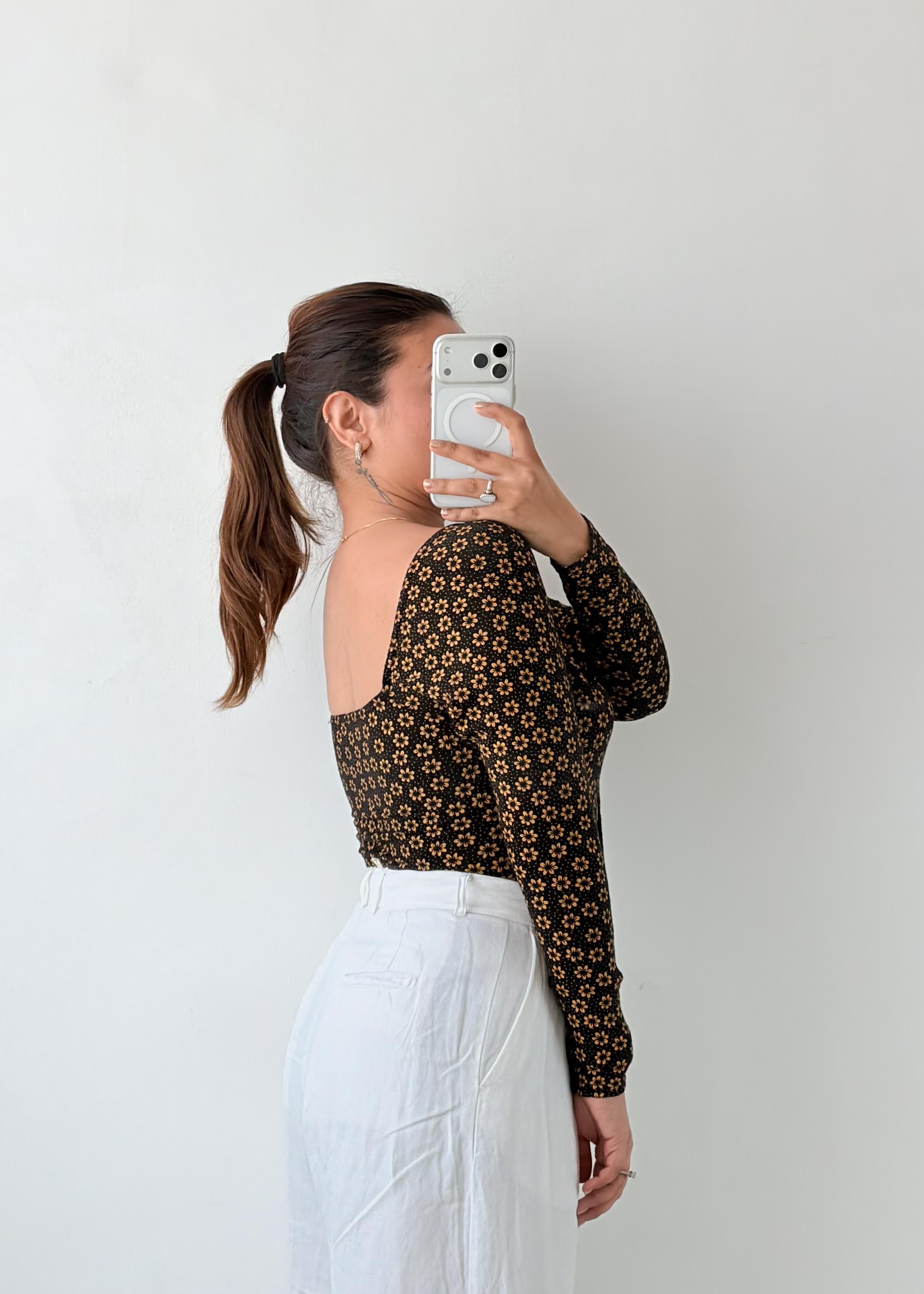Size S-M Black Floral Sweetheart Bodysuit