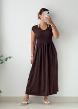 Size S-M Chocolate Henley Smocked Maxi Dress