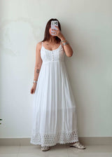 Size S-M White Lace Panel Maxi Dress With Lining