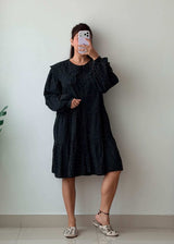 Size L-XL Black Swiss Dot Babydoll Dress