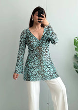 Size S-M, Mint Animal Print long Peplum Top - Closet by Payal