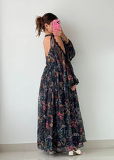 Size M-L Black Floral Sheer Maxi Dress