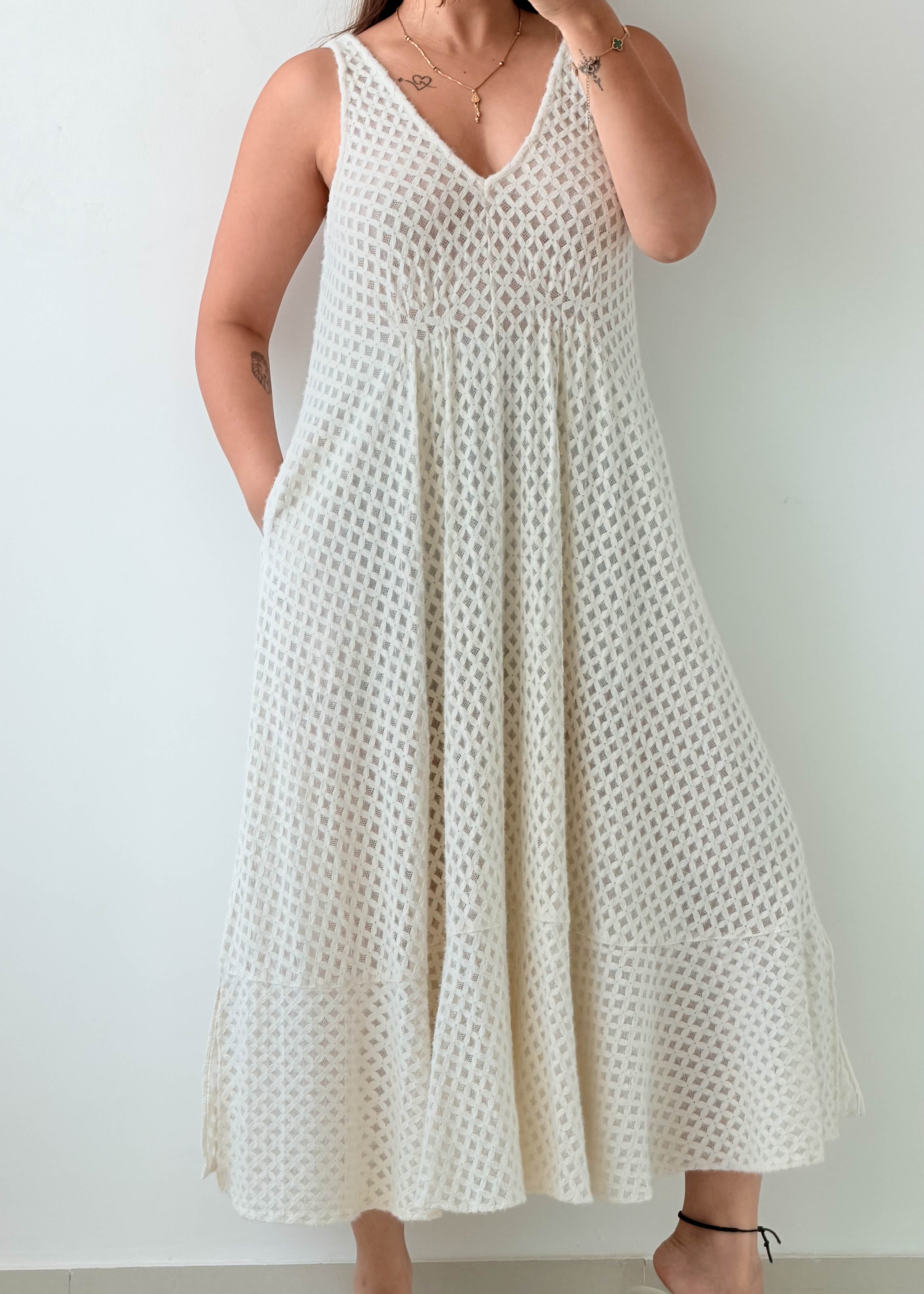 Size M-L Cream Crochet Maxi Dress