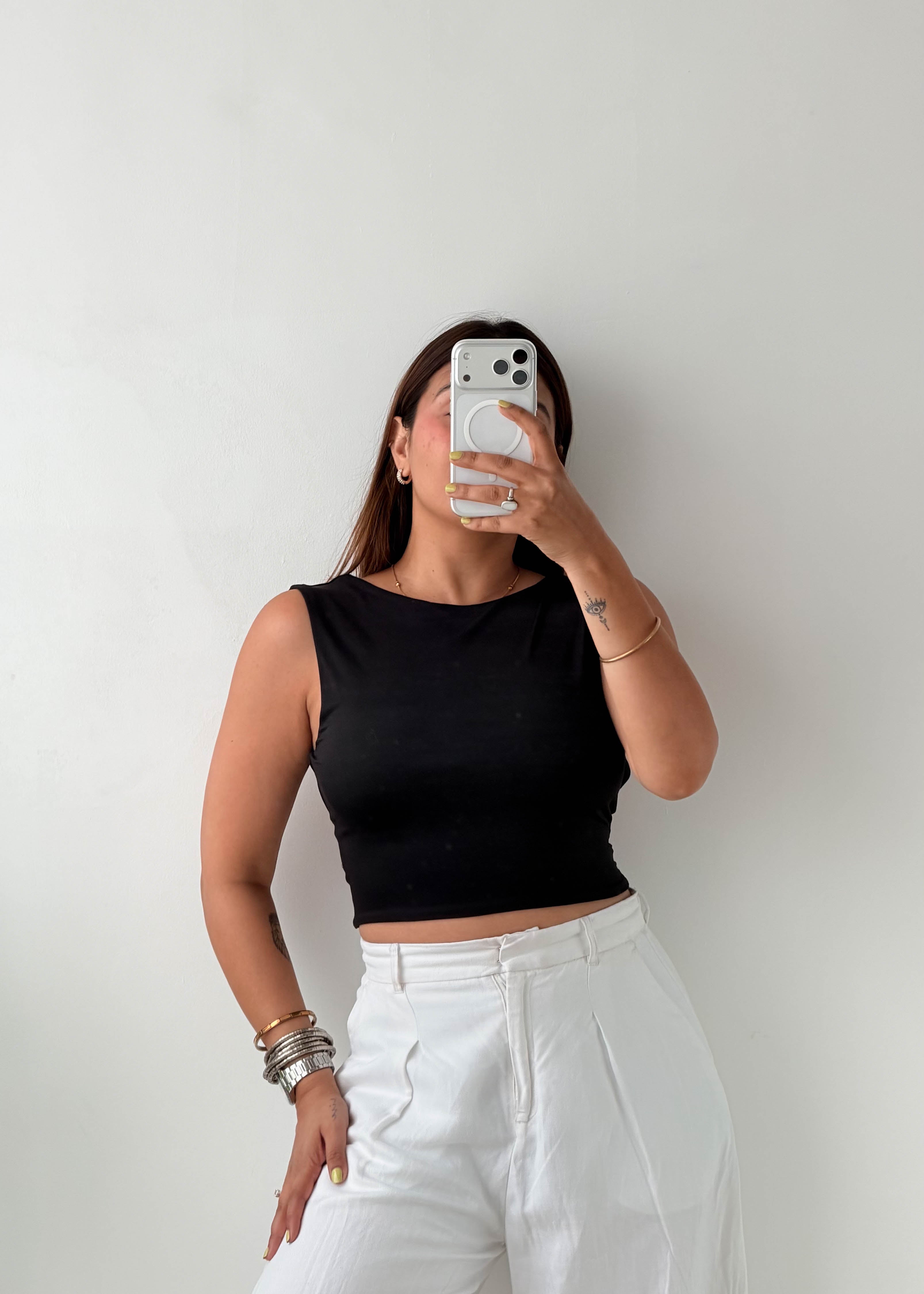 Size XS-S Black Open Back Tank Top
