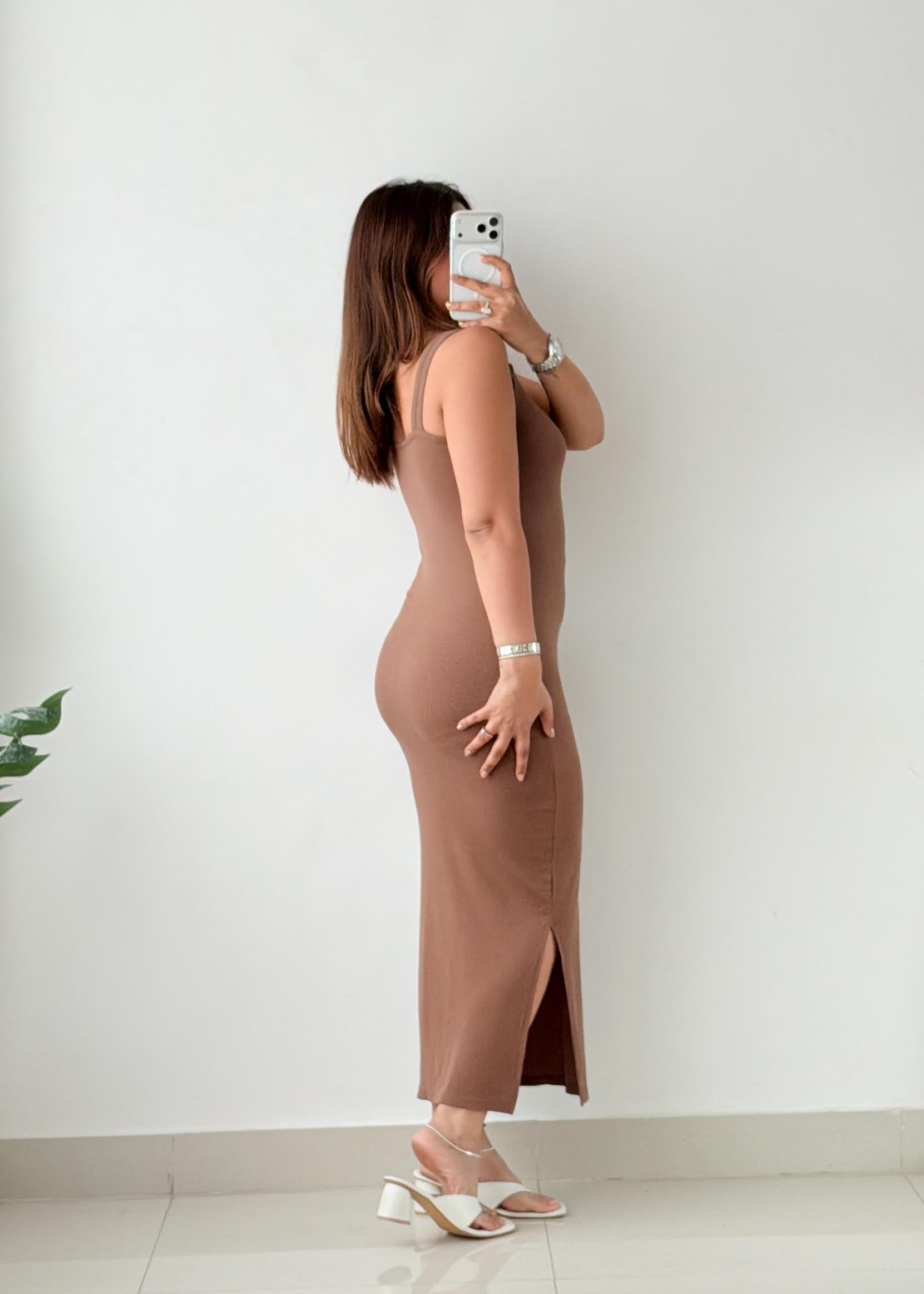 Size XS-S Brown Ribbed Knit Maxi Dress