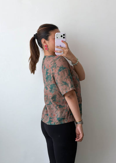 M Brown Abstract Print Viscose Shirt