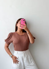 Size L-XL Mauve Puff Sleeve Bodysuit