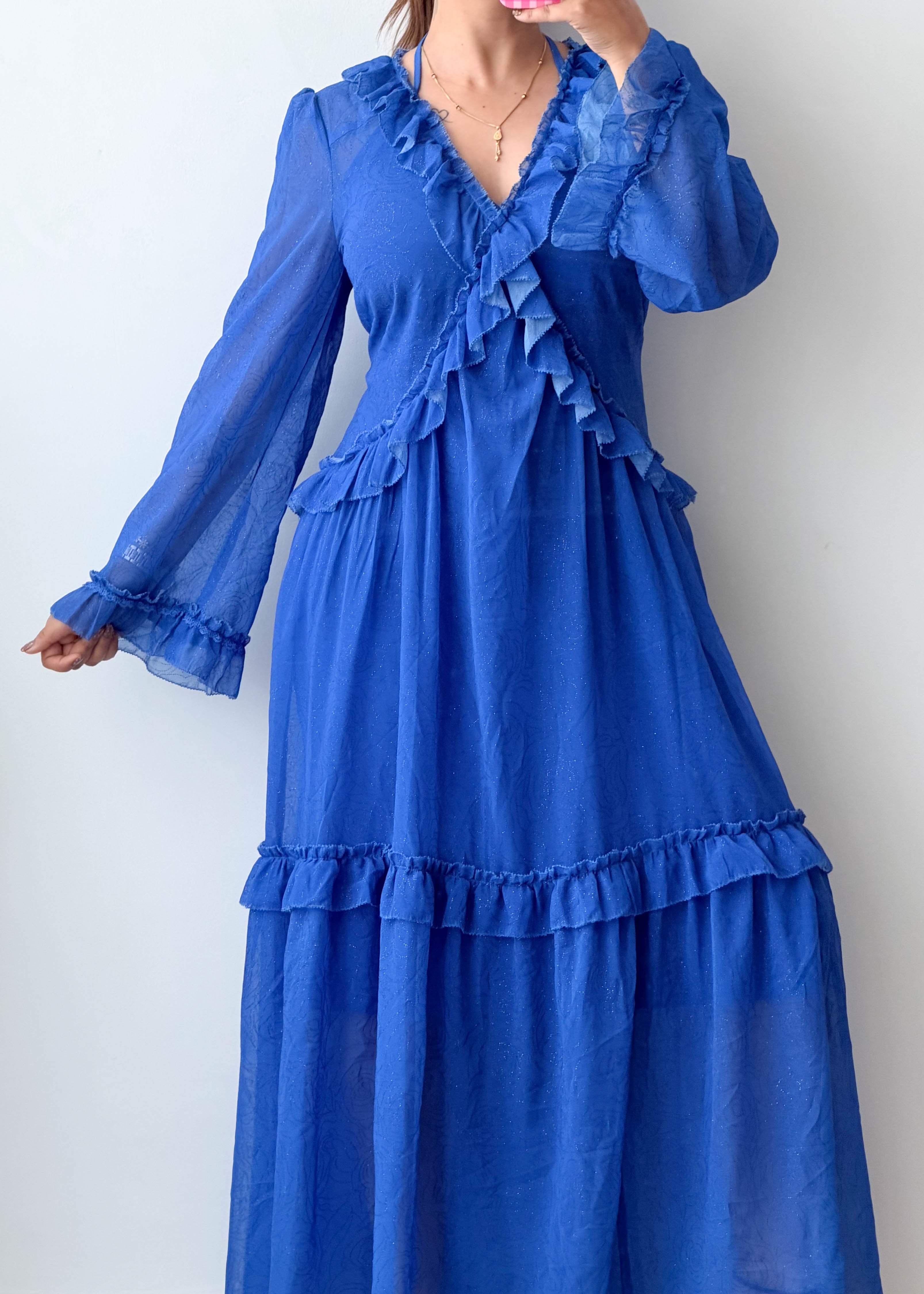 Size M Royal Blue Ruffle Tiered Maxi Dress