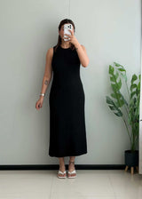 SIZE M-L, Black Sleeveless Ribbed Maxi Dress - Closet by Payal