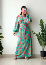 Size S-M, Mint Floral Long Sleeve Maxi Dress