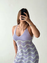 Size S-M, Lavender Pattern Knit Mini Dress