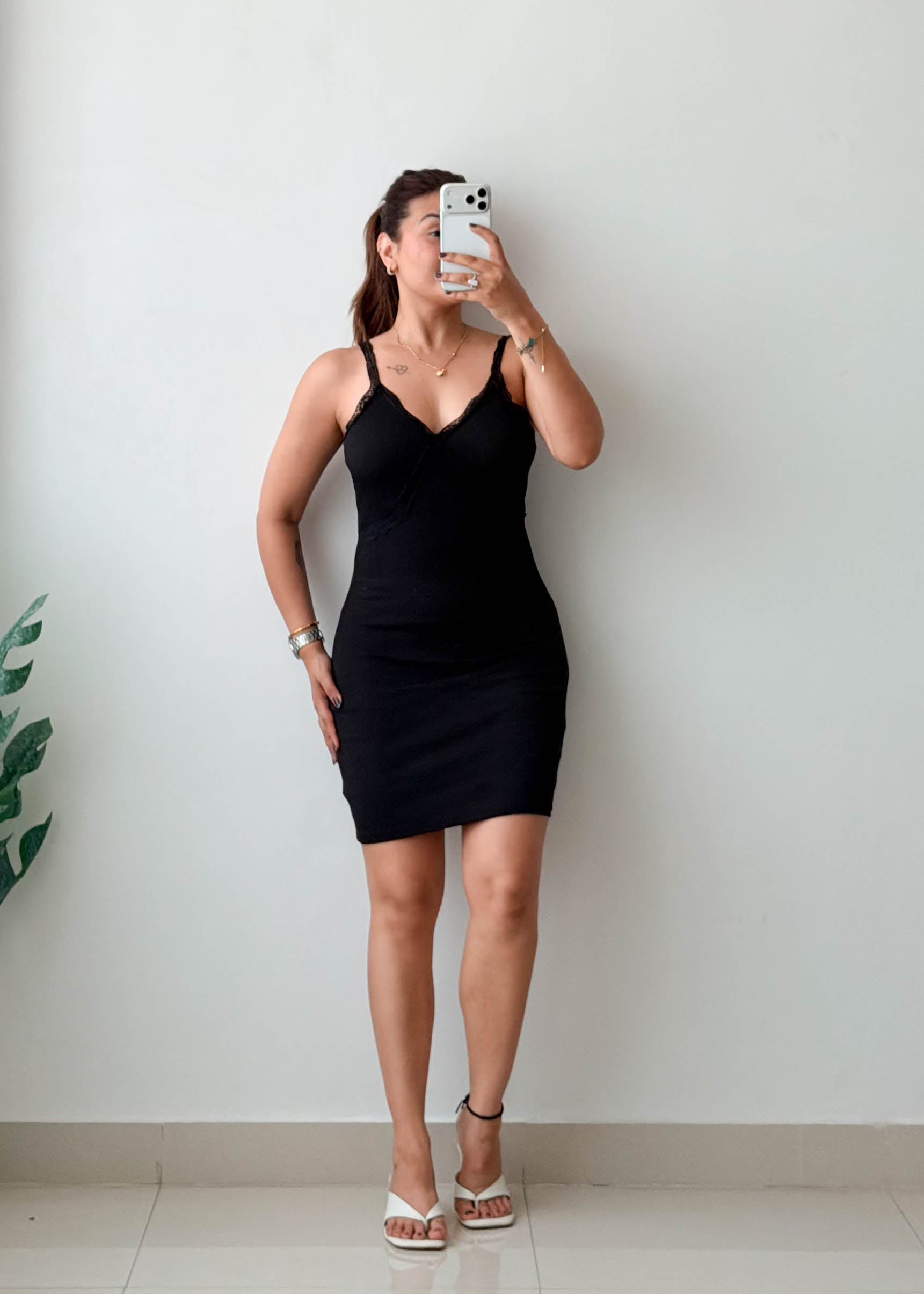 Size S-M Black Lace Strap Mini Dress