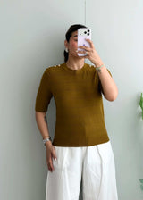 Size S-M, Olive Textured Half Sleeve Top - Closet by Payal