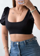 Size XS-S Black Puff Sleeve Crop Top