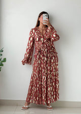 Size M-L Red Printed Ruffle Maxi Dress